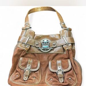 Kathy Van Zeeland Tan and Brown Shoulder Bag